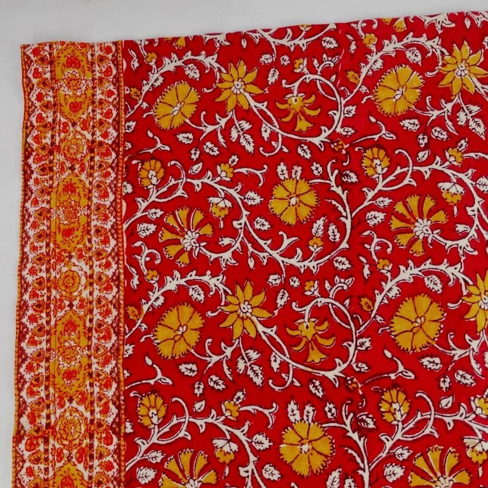 Pottery Barn Scarlett Red Floral‎ Cotton Placemats Set of 6 Block Print 14x20 B